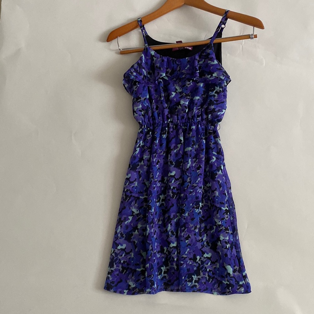 Epic Threads Large Girls Purple/Black/Blue Camo Chiffon spaghetti strap dress